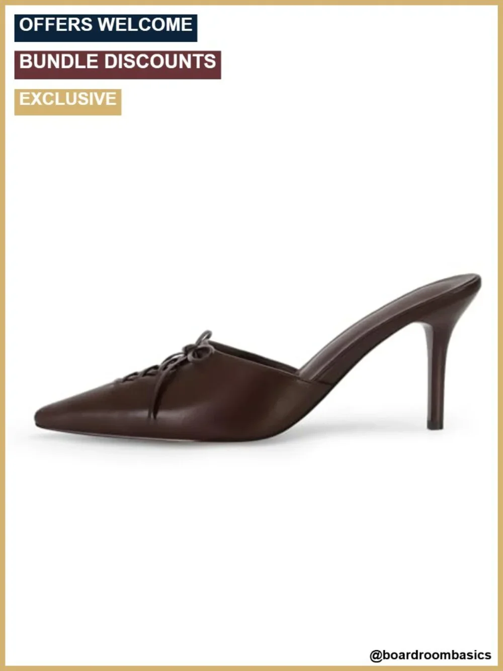 Kitten Heels for Women Pointed Toe Mule Slip On Dressy Bow Heel Vegan Leather